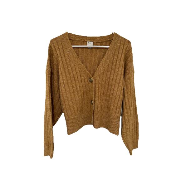 A New Day Sweaters - A New Day Button Front Cardigan Short Camel Color Size XS